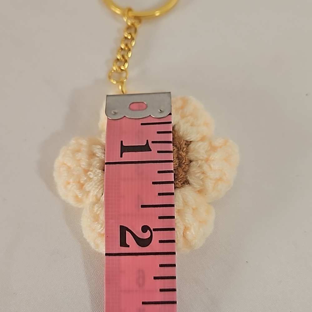 Hand Crafted Hand Knit Chrochet floral gold 4" Keychain flower baige and brown - Picture 9 of 17